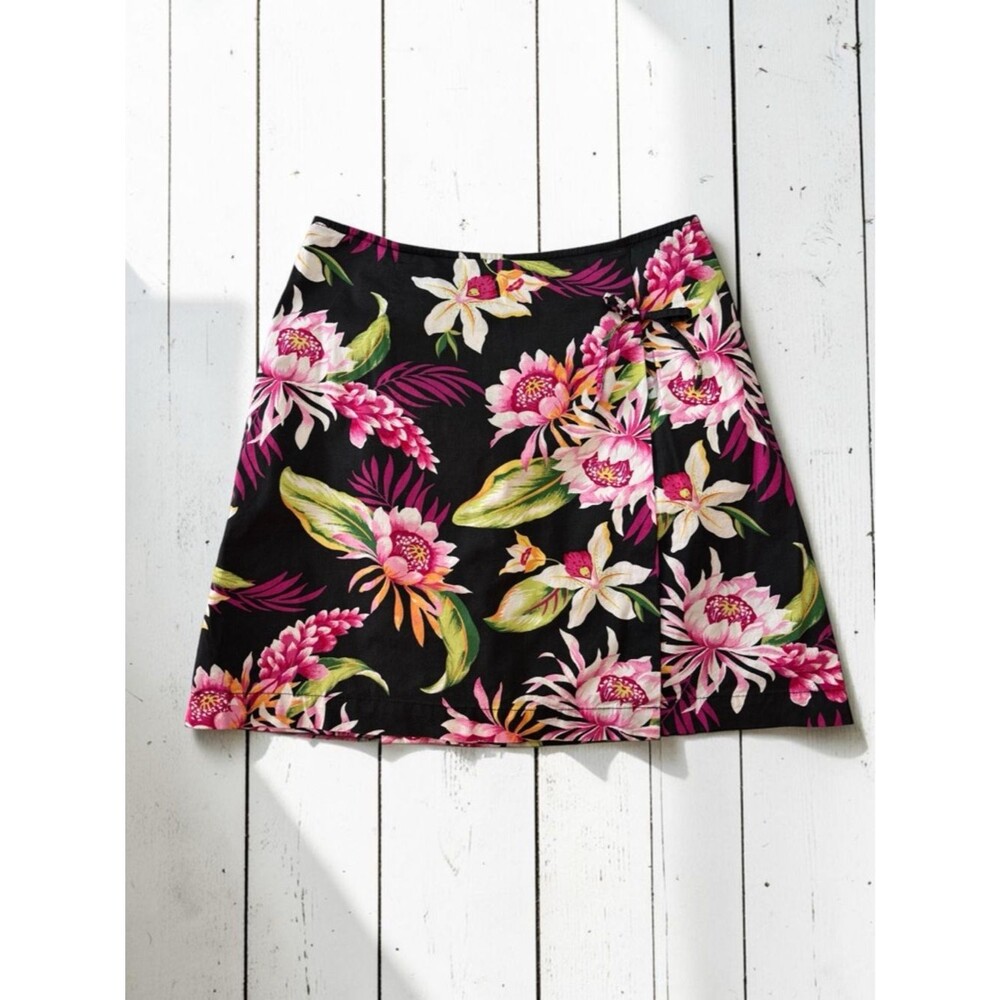 White Stag Tropical Floral Skort Black Pink Wrap Style Size 6
